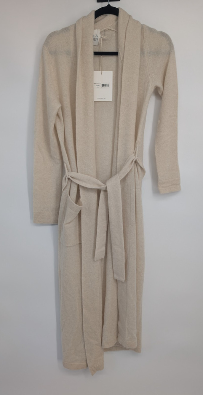 NWT White + Warren 100% Cashmere Long Robe Size XS Natural Heather $595 #9C605